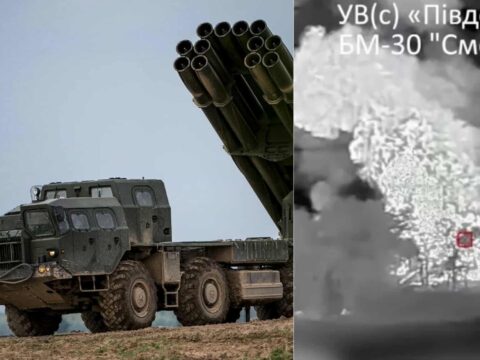 Третє знищення БМ-30 “Смерч” за війну: FPV дрони дістали його за понад 30 км від ЛБЗ