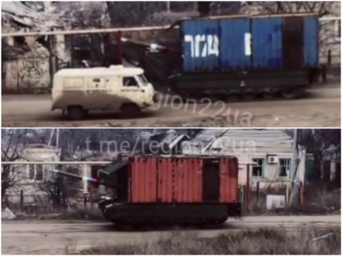 Росіяни встановили морські контейнери на свої танки